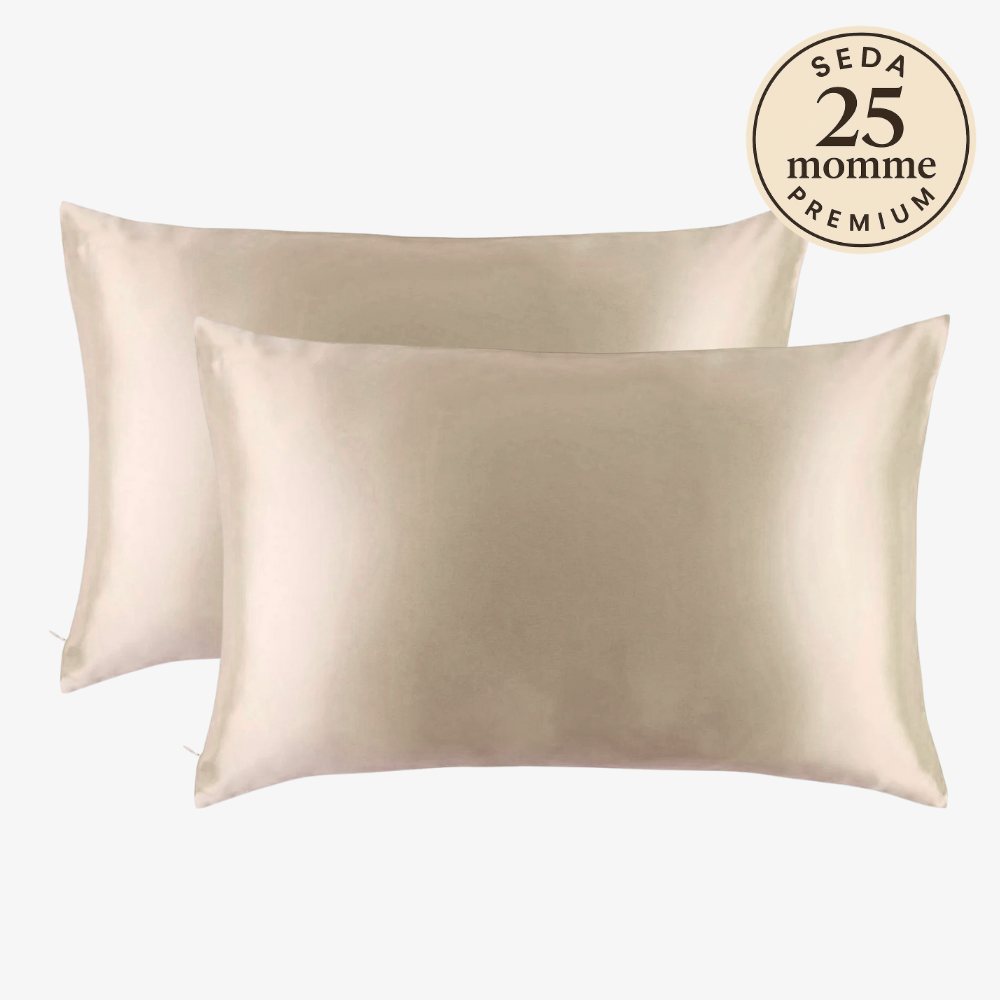 Set 2 Fundas de Seda Queen Beige